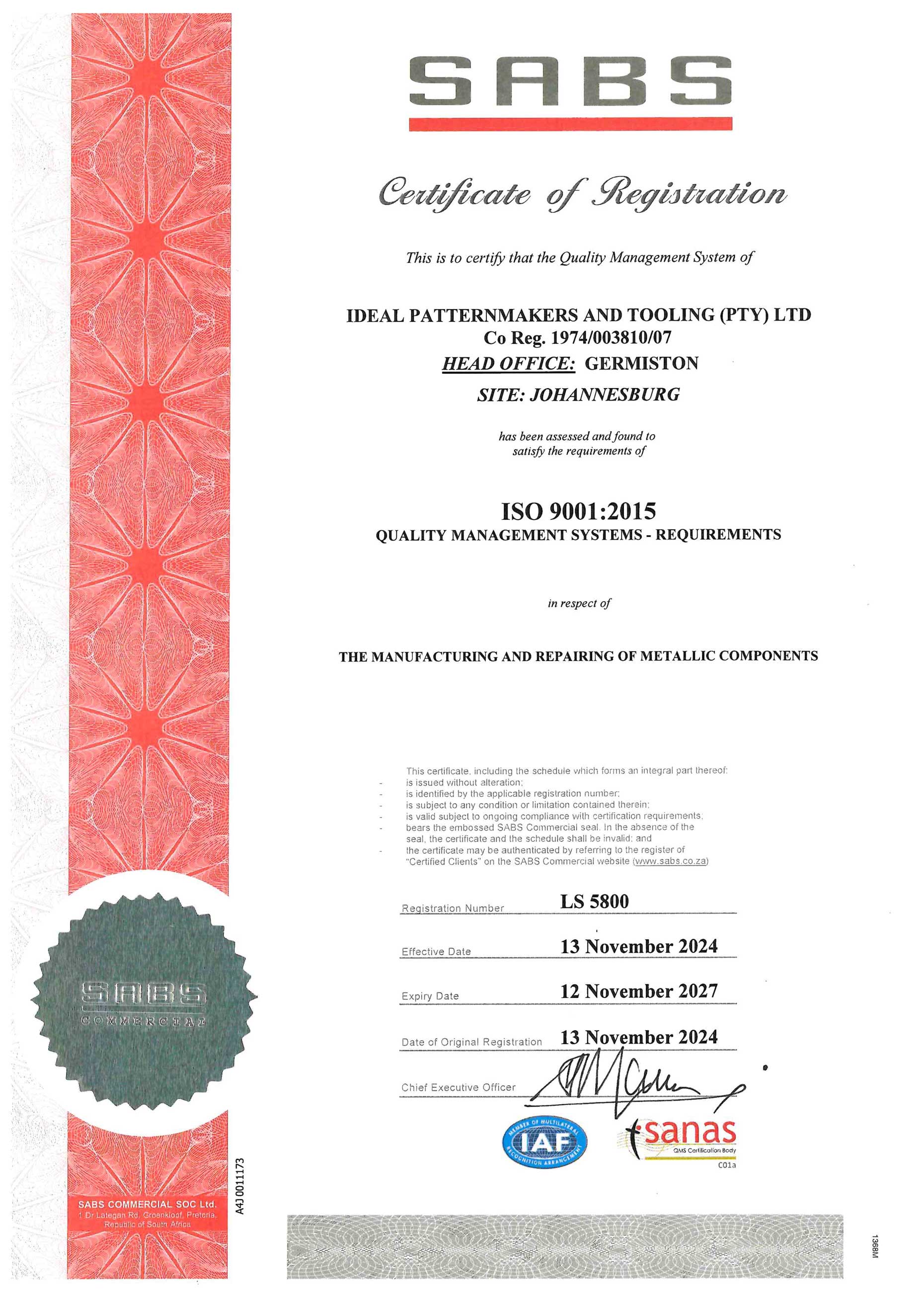 SABS Certificate – IPT